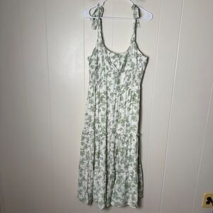 Altar'd State XL White Green Floral Midi‎ Dress Tie Strap Tiered Sundress